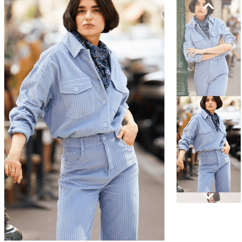 Grace & Mila Gramme Shacket Light Blue Corduroy Button Up Shirt Women size S/m